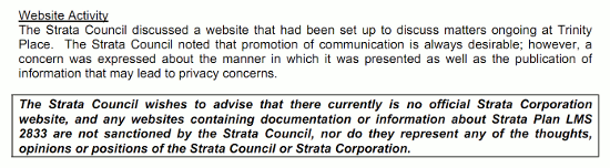 Clip of minutes of Strata Council meeting, 2011-11-17